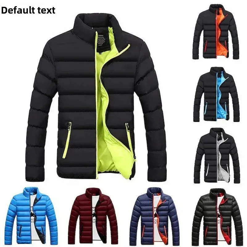 2023Winter New Men's Padded Jacket Cotton-Padded Solid Color Stand Collar Zip-up Outerwear Casual Style Regular Fit