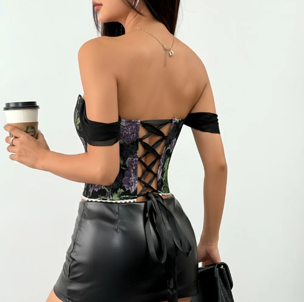 الرجعية الفرنسية الجاكار النفط اللوحة المحكمة نمط الصدر التفاف الأسماك الصدرية سترة حبال صديرية دائرية المرأة #4