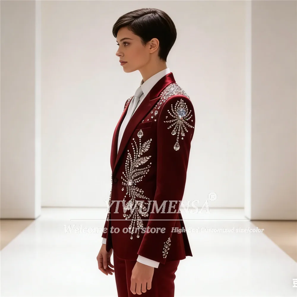 Strass Perlen Anzüge Frauen 2-teiliges Set Blazer Hosen Maßgeschneiderte Mutter der Braut Hochzeit Smoking Dame Business Outfits