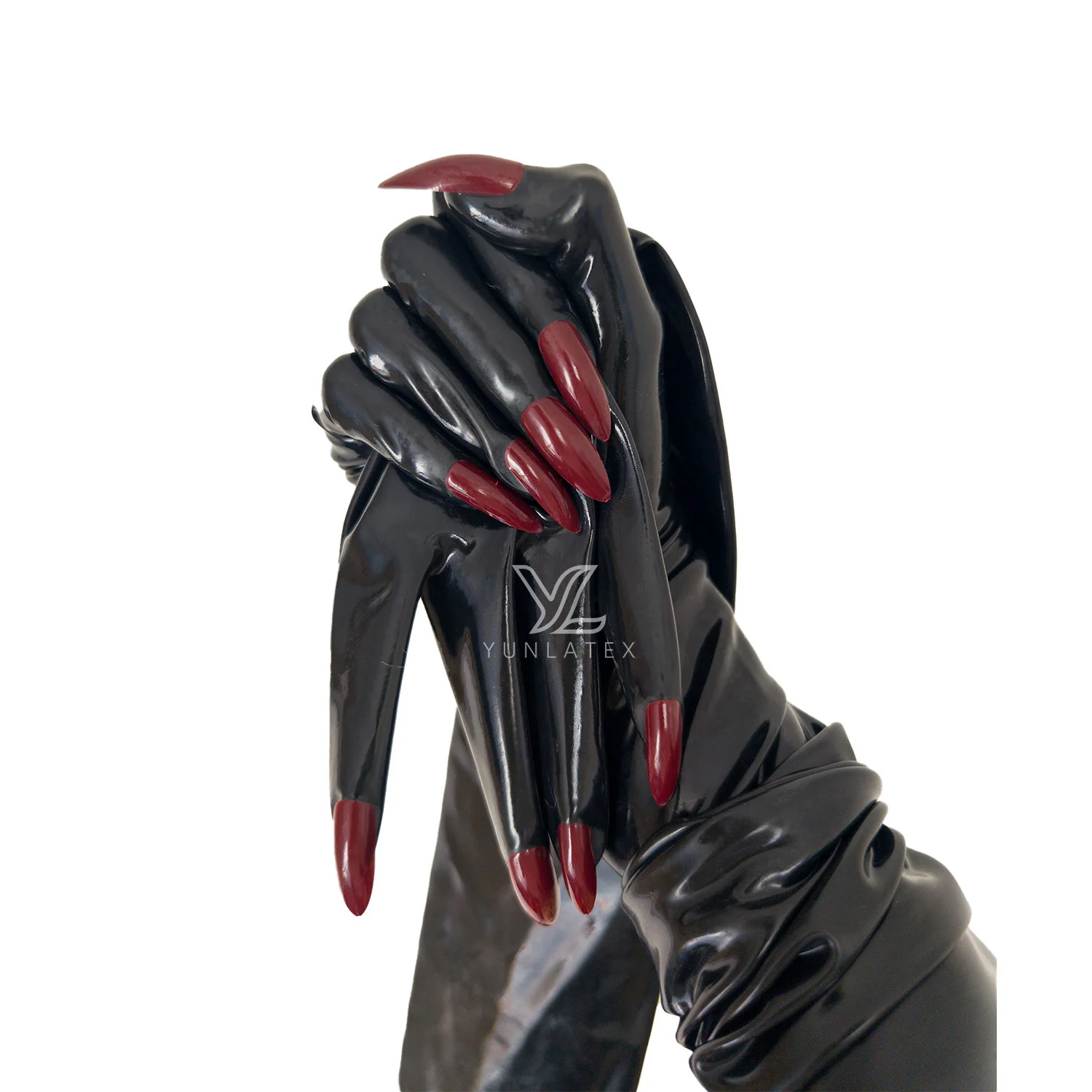 Latex long gloves with red nail art Halloween cosplay gloves 60cm length 0.4mm thickness