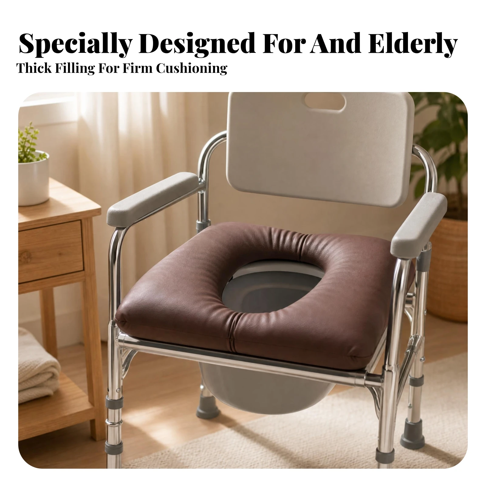 Padded Circular Seat Insert Smooth Finish Bedside Commode Cushion