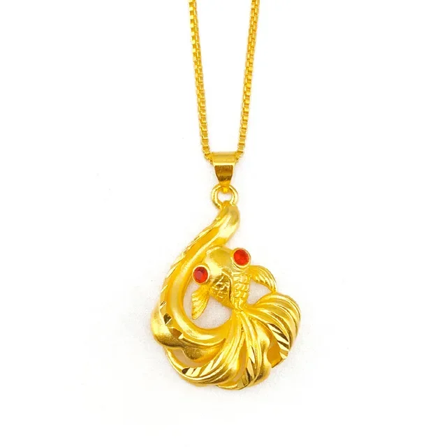 Collier pendentif poisson rouge, 9999 or véritable, or 24 carats, clavicule poisson rouge Fugui