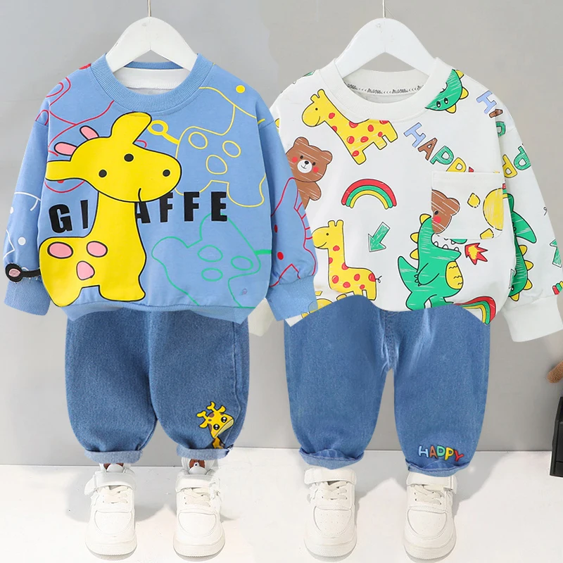 

0-4-year-old fashion color blocking drawstring children's suit 2025 new baby full print large pocket two-piece casual sportswear