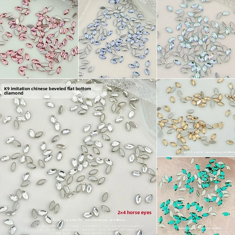50PCS 2*4 Marquise K9 Crystal Nail Rhinestones Viral 1:1 Dupe Flat Back DIY Butterfly Splice Press On Nail Art Decor Accessories