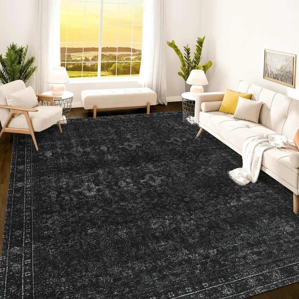 

8x10 Area Rug - Black 8x10 Rugs for Living Room - Foldable Rugs for Bedroom,Stain Resistant Washable Rug, Eco,Friendly Area