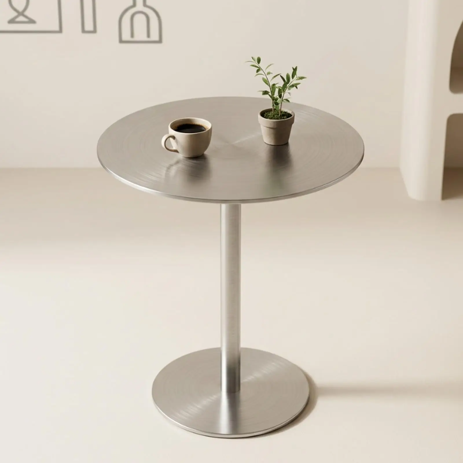 Round Dining Table/Stainless Steel Side Modern Round bar, high-top with Tabletop, Suitable for Restaurants, cafés, and