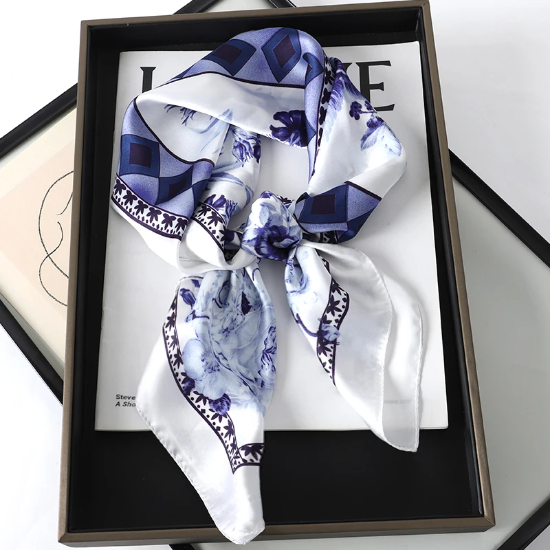 New Print 70cm Silk Satin Headkerchief Women Luxury Design Neck Tie Scarf Female Hair Hand Wrist Foulard Shawl Hijab Bandana