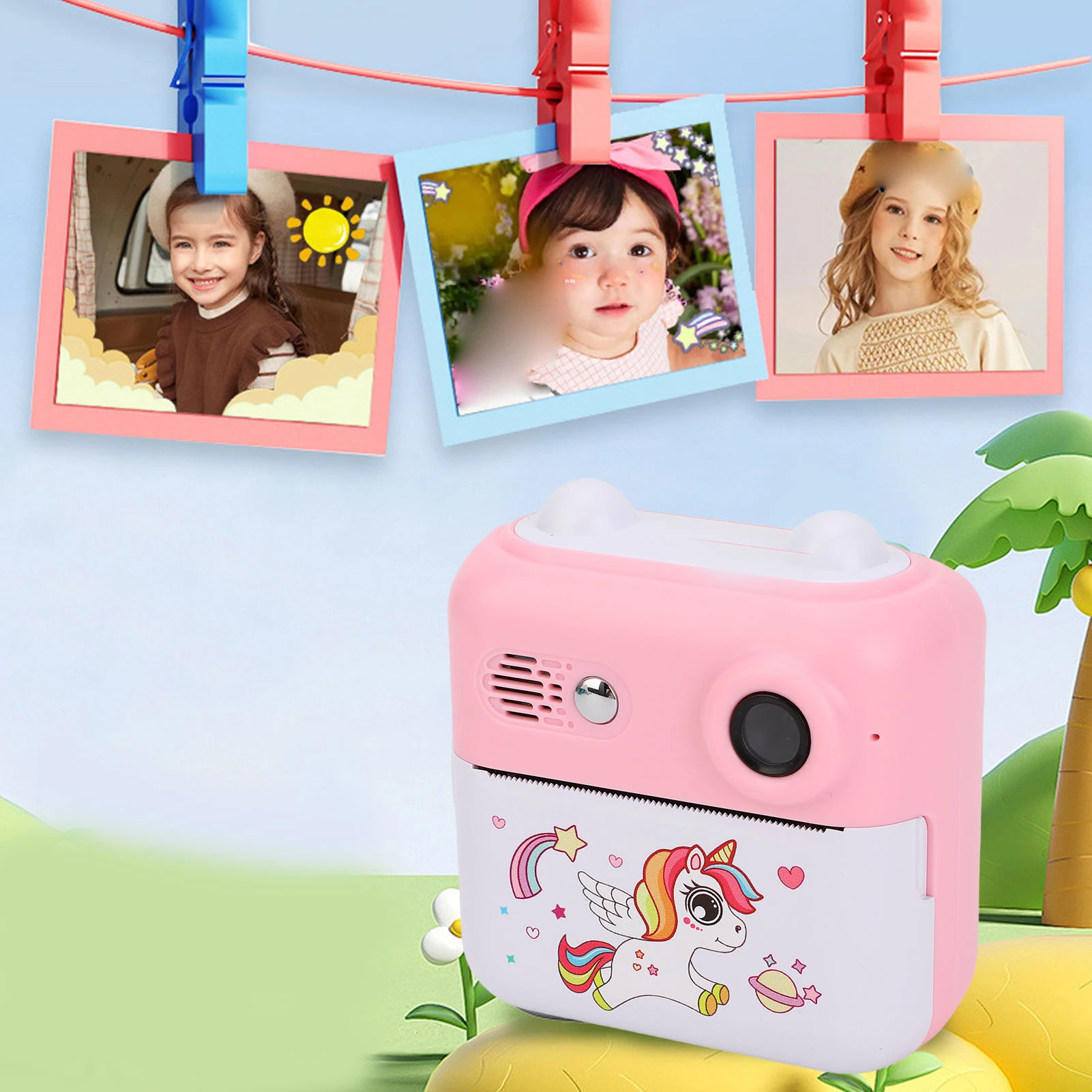 Instant Print Camera MP3 Music Playback 2.4 Inch Screen 24MP 1080P Dual Lens Kids Camera with 1 Roll Print Paper for Daily Life