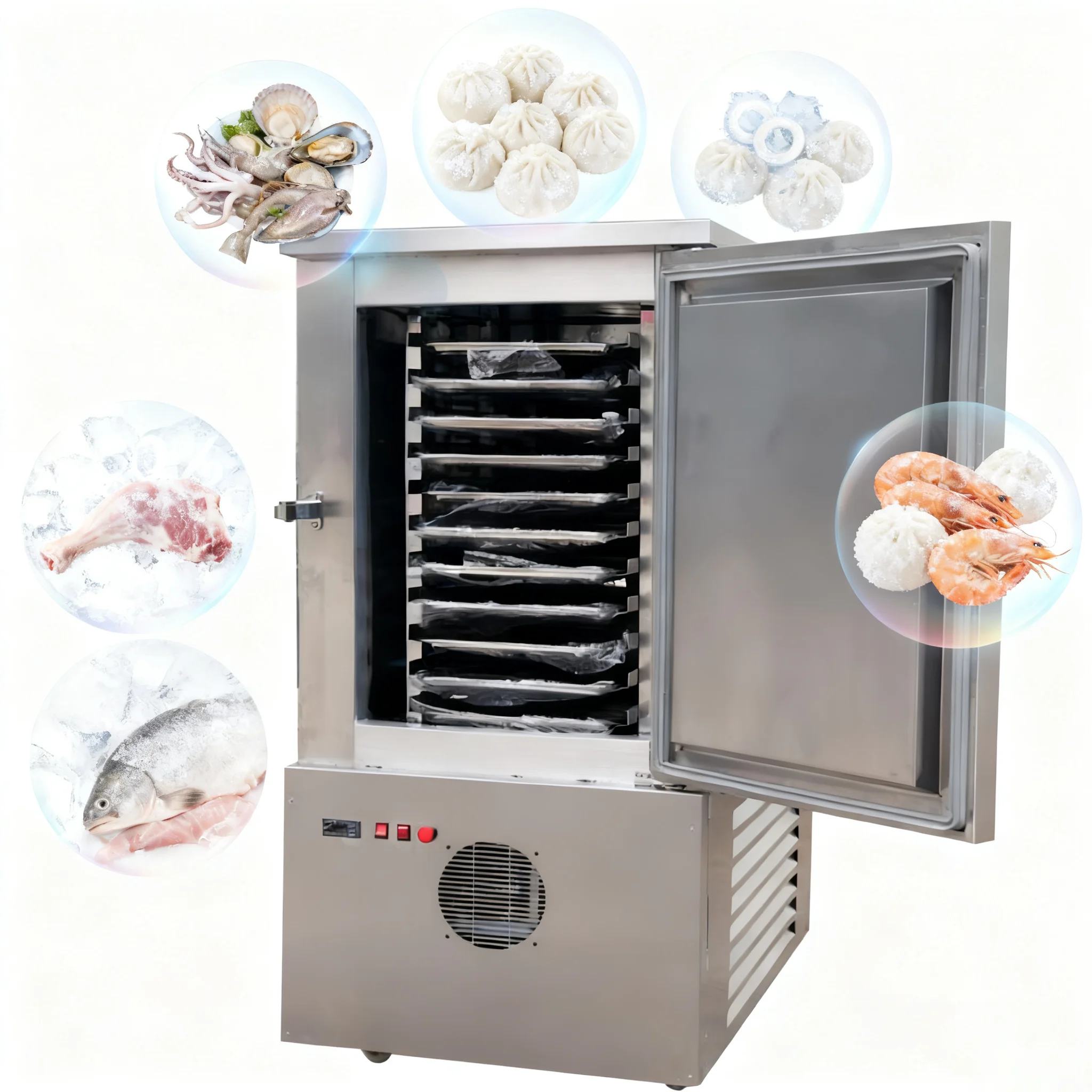 

Fast Seafood Freezing Blast Freezer Machine Small Standing Dumpling Shock Freezer Trolley Fish Blast Chiller for Meat