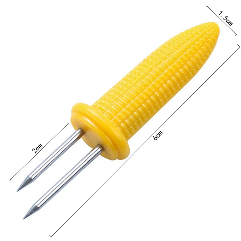 6 Pieces Of Corn Rack Corn On The Cob Stainless Steel Corn Rack Fork Skewers With Silicone Handle-A84M