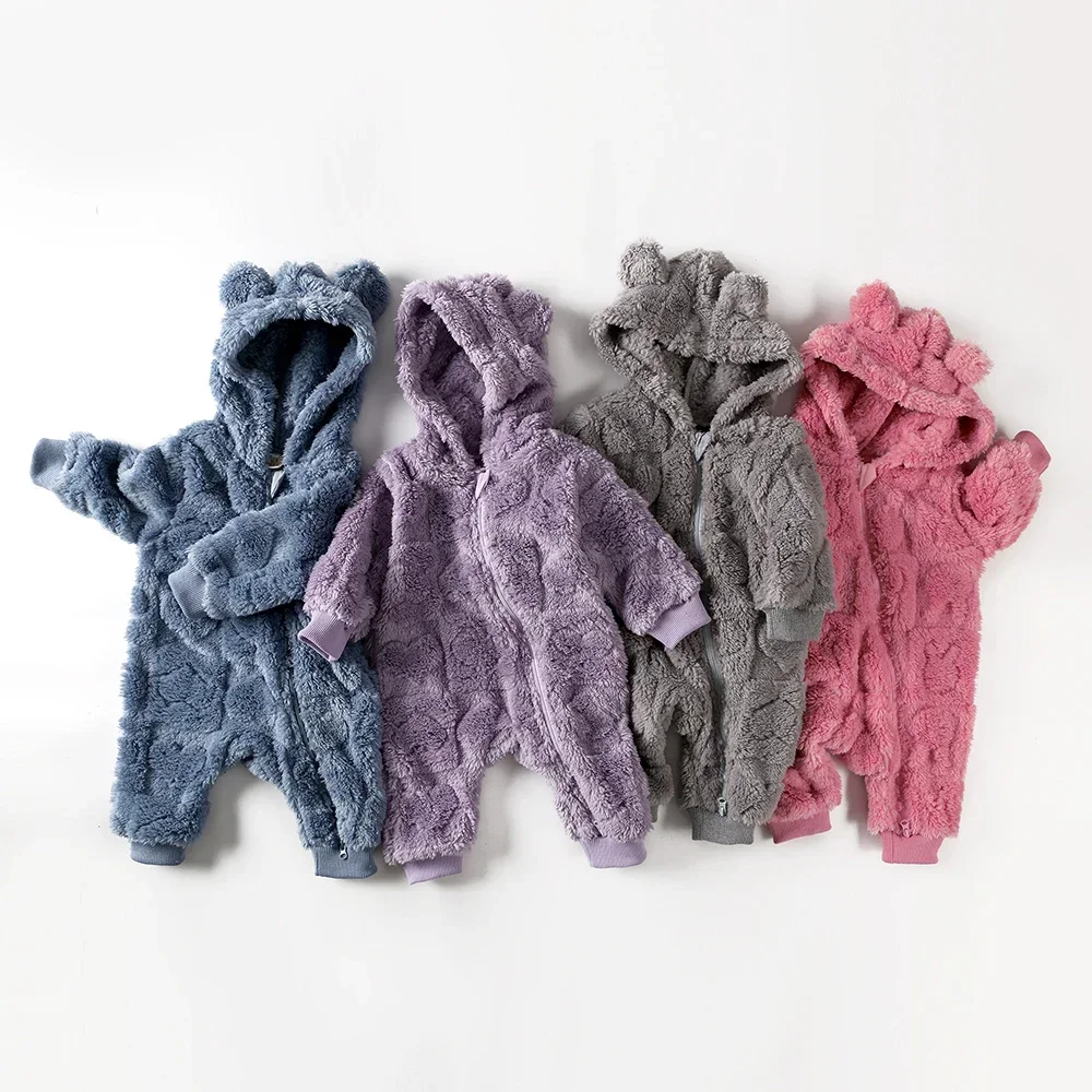 Baby Hooded Flannel Romper 2