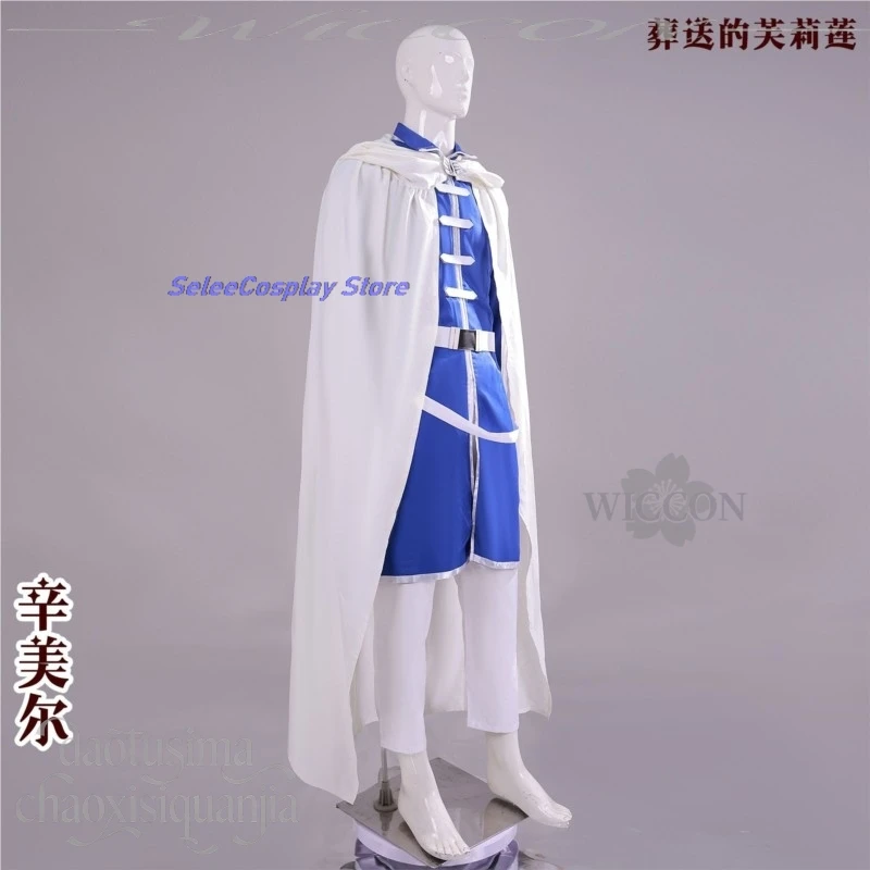 فريرين: ما وراء نهاية الرحلة تأثيري هيميل أنيمي زي أبيض طويل كيب أزرق موحد حزام الباروكات عيد الميلاد حفلة الهالوين كوس