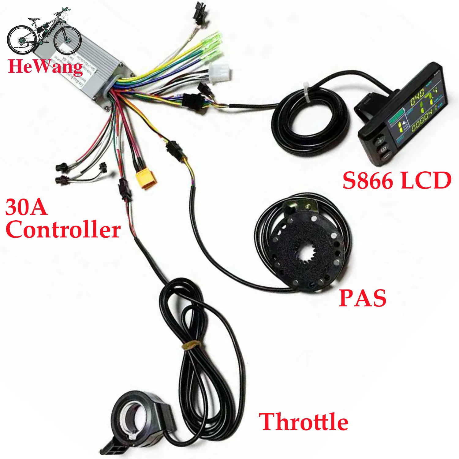 24V 36V 48V 500W-1000W 30A Sine Wave Brushless Motor Controller with S866 LCD Display and PAS and throttle for E-Scooter E-bike