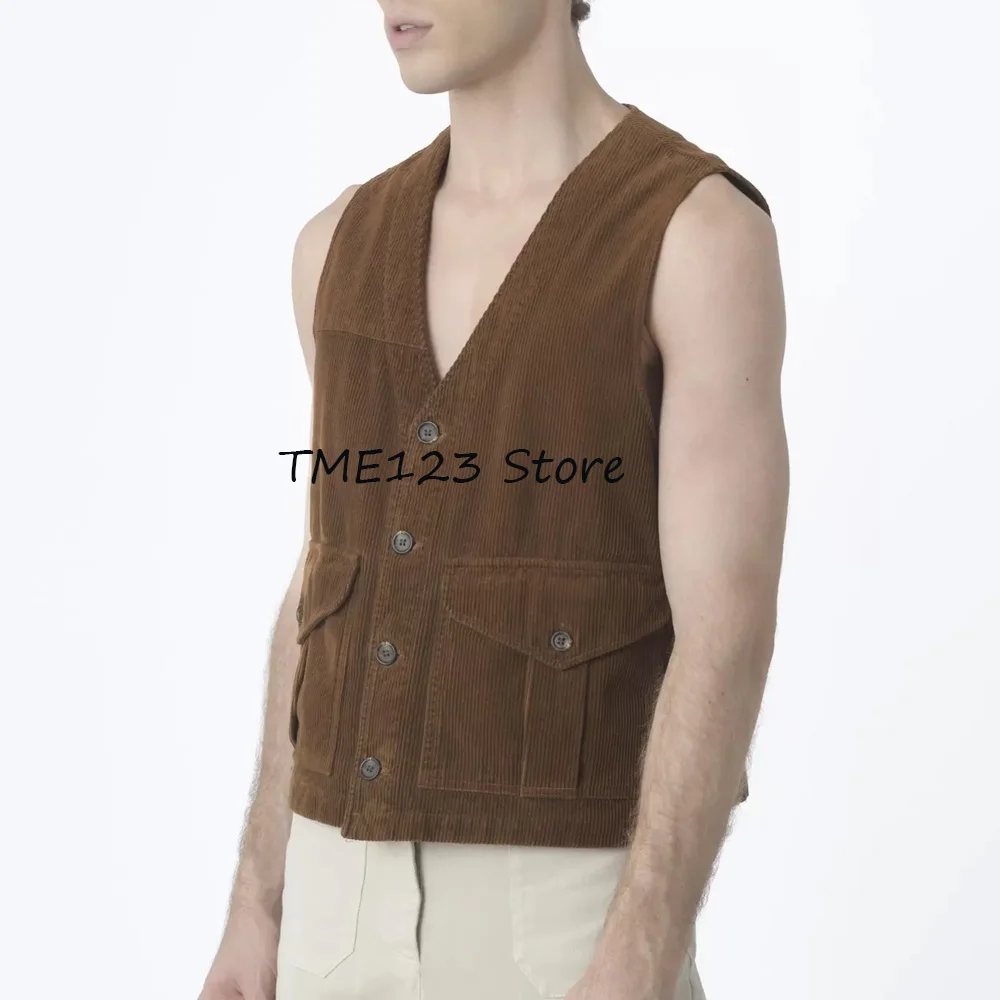 

Casual Men's Vest for Men's Suit V-neck Corduroy Elegant Man Vest Fashion Best Working Vests Sleeveless Suits Blazer Clothing