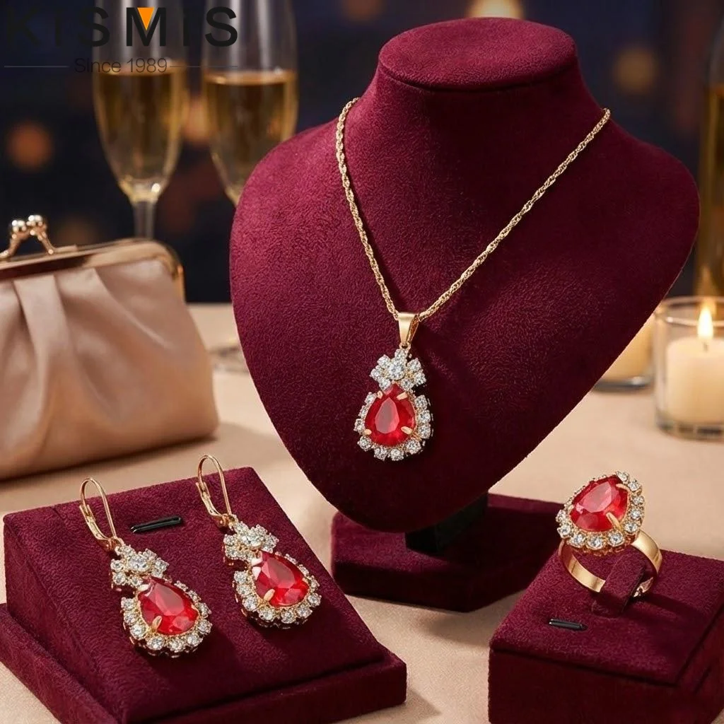 Luxury Wedding Jewelry Set Engagement Necklace Earrings Rin…