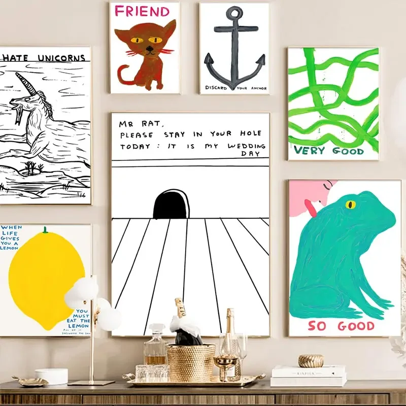 Abstract David Shrigley Frog Parrot Banana Lemon Art Canvas Painting Nordic Posters And Prints Wall Pictures Living Room Decor