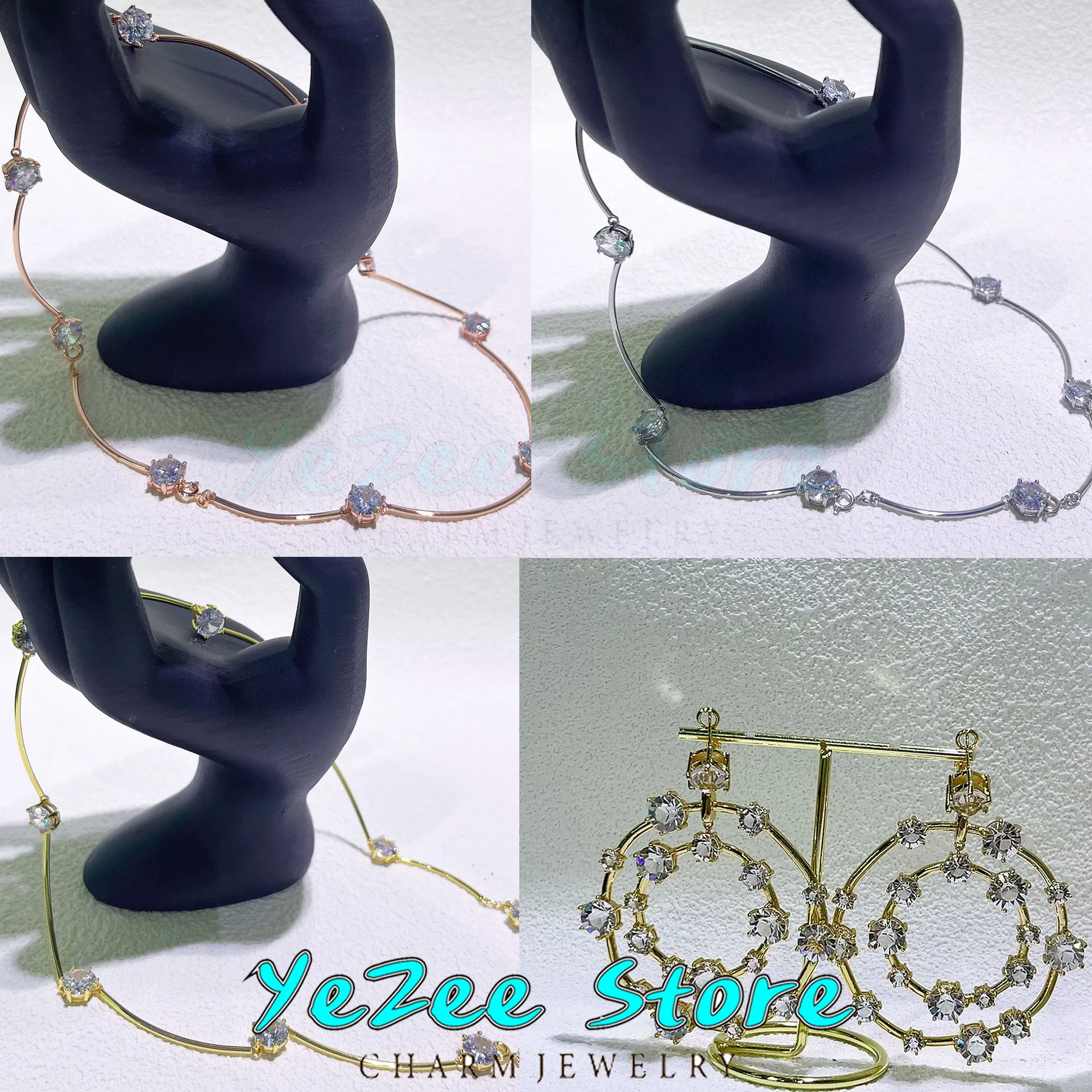 

Necklace High Quality Fashion Fine Jewelry Set Luxury Shining Gold Crystal Jewelry Large Hoop Earrings Women Party Wholesale