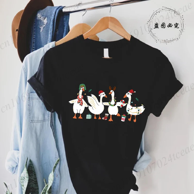 أزياء مضحكة مجرد أوزة بطة عيد الميلاد تي شيرت مطبوع المرأة قصيرة الأكمام تي شيرت عيد الميلاد أوزة للجنسين الصيف الملابس النسائية