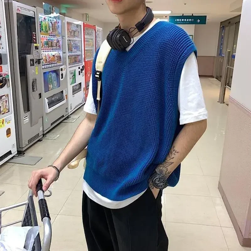 

Men's Clothing Sleeveless Vest Blue Waistcoat Knit Sweater Male V Neck Red Thick Winter Sheap High Quality Replica Street Ugly A