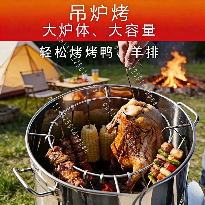For Portable Vertical Hanging Charcoal BBQ Smoker Grill Household Bacon Smoking Stove Outdoor Roaster