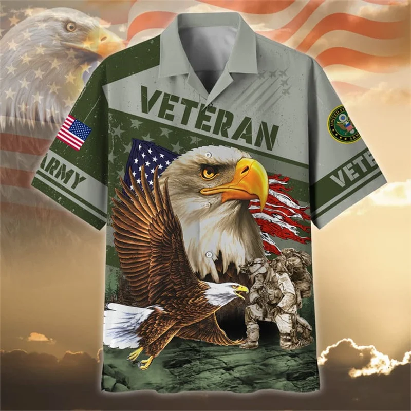 Summer New 3D UNITED STATES Soldier Veterans Armys Print Shirts Kid Fashion Short Shirts For Men Women Vintage Hawaiian Clothing