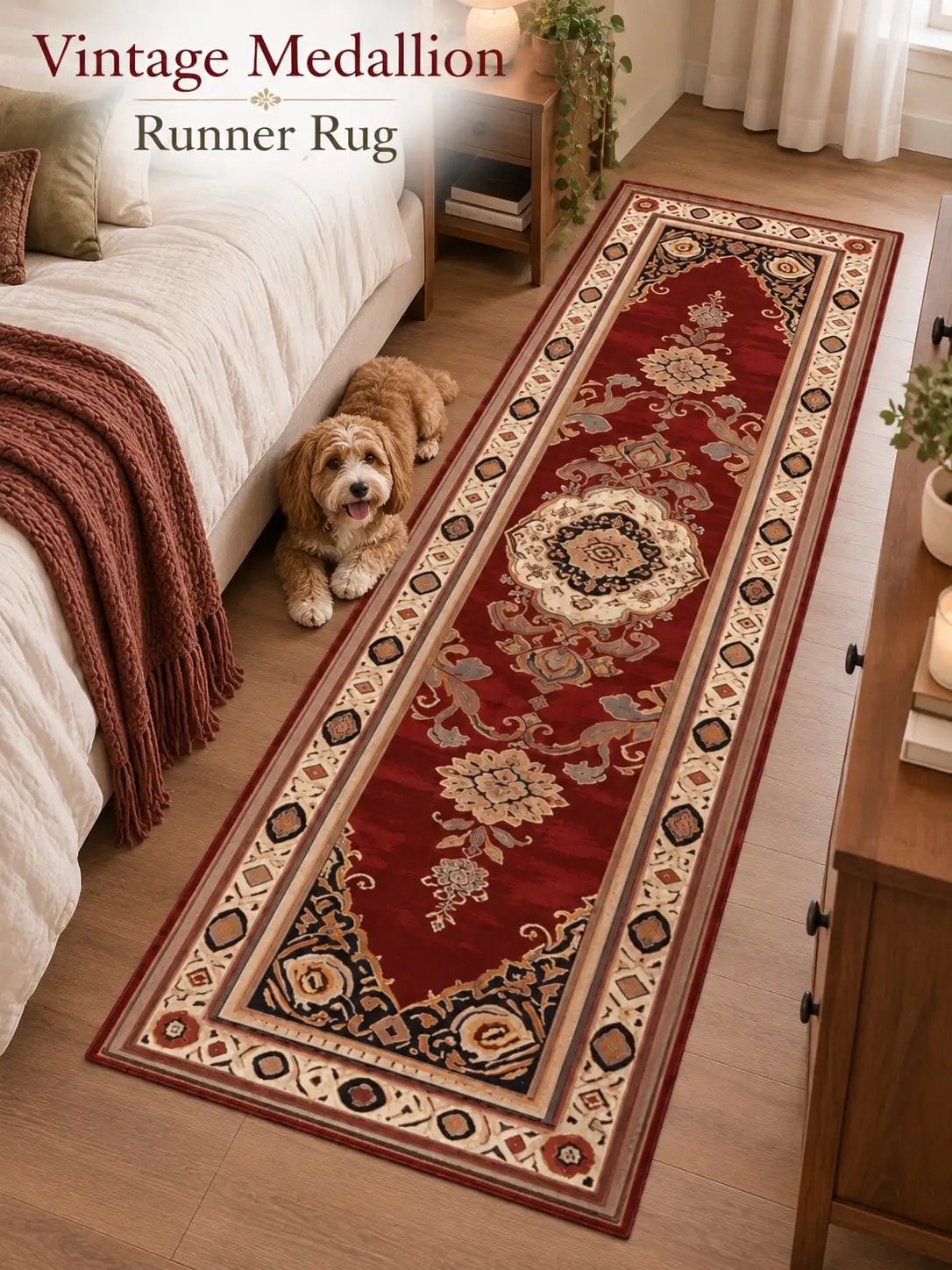 Vintage Medallion Aisle Runners Floral Scroll Border Long Carpet Runner Rugs Hallway Entryway Kitchen Laundry Room Corridor Living Foyer Floor Mat Home Decor Passage Christmas Halloween Thanksgiving Anniversary Birthday Gifts for Family Friends