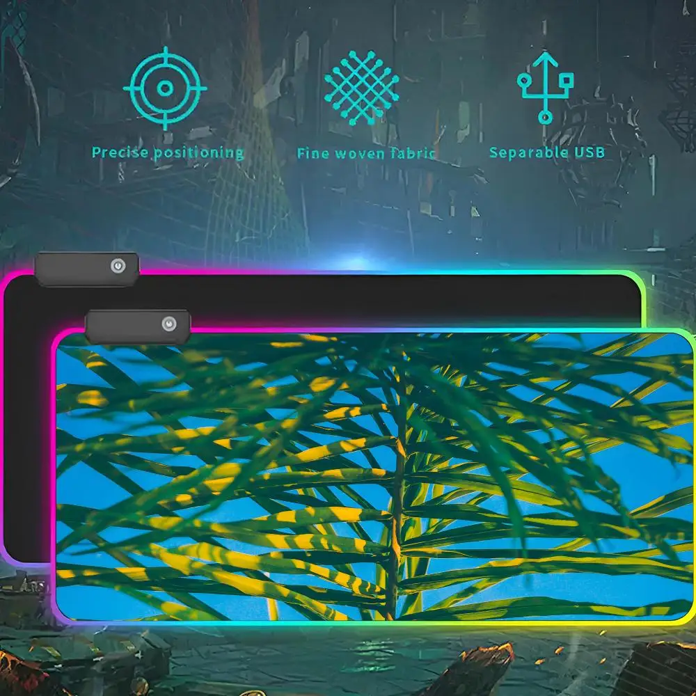 

Green Plant Large Gaming Mouse Pad RGB LED Light Gaming Mousepad Waterproof Large Gamer Mouse Carpet Big Mause Keyboard Pad PC D