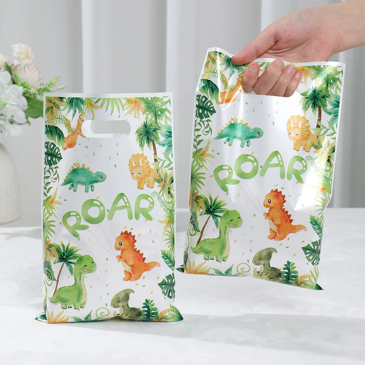 10/25/50pcs Cartoon Dinosaur Handbag Gift Candy Packing Bag Jungle Dinosaur Birthday Party Decor Kids Baby Shower Party Supplies