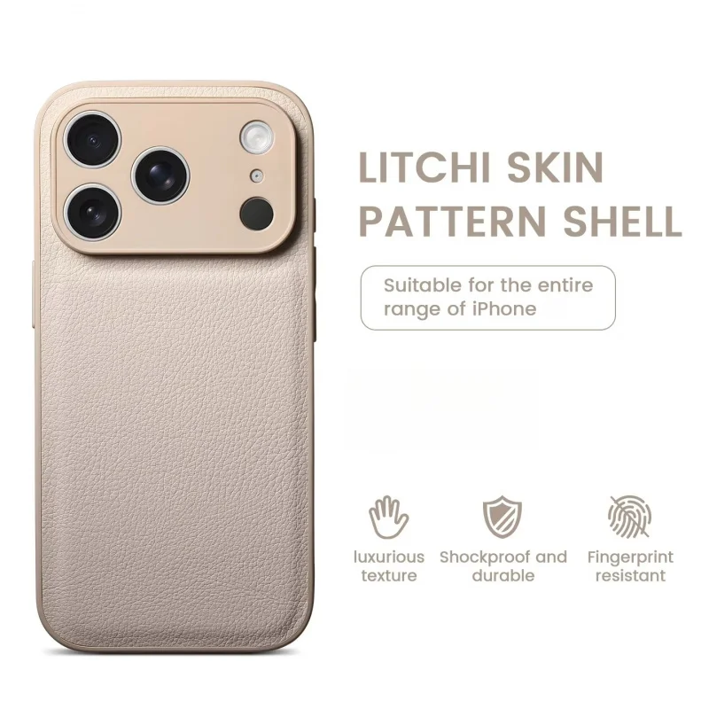 

Litchi Grain PU Leather Phone Case, Shockproof Plain Skin Protective Cover for iPhone 17 Pro Max 16 15 14 13 12