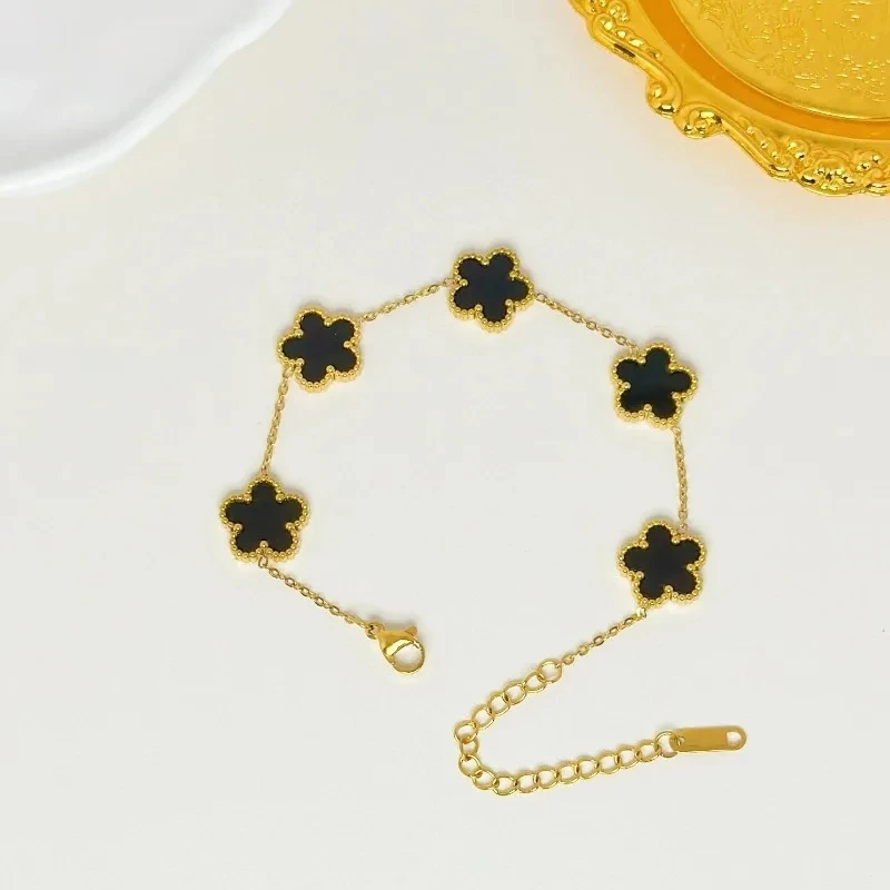 1Pc Trendy Five Leaf Flower Bracelet Copper Zircon For Woman On Party Wedding Fashion Cute Style With Colorful Adjustable Chain image 2