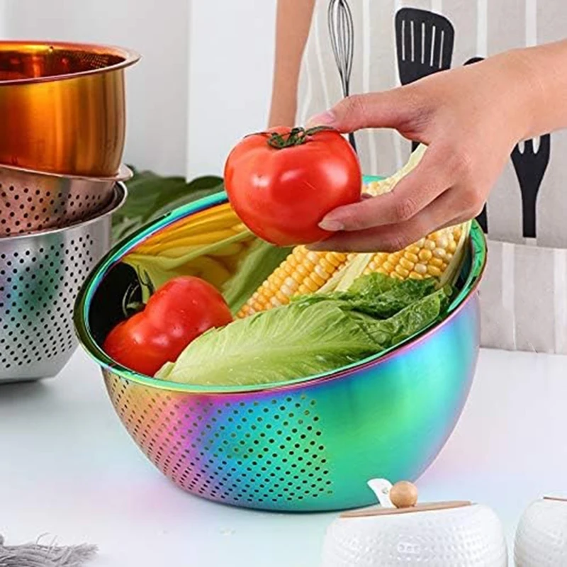 Rice Washing Bowl Stainless Steel Versatile 3-In-1 Colander And Kitchen Strainer With Side Drainers For Rice Vegetables