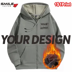 Sweat à capuche personnalisé Polar Smile pour hommes et femmes, sweat-shirt zippé décontracté, motif de broderie, conception d'équipe, veste de marque, logo imprimé, mode hivernale