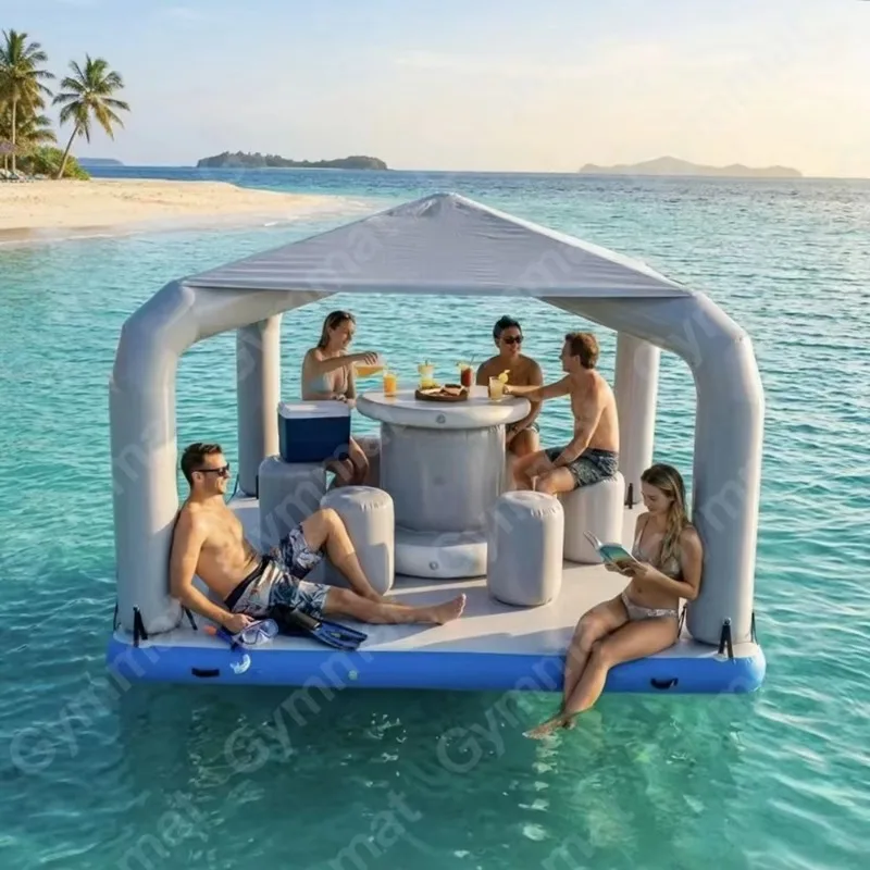 

Commercial Rental Infla Floating Cabin Bar Floating Island with Canopy Party Platform for Fishing Water Sports Club