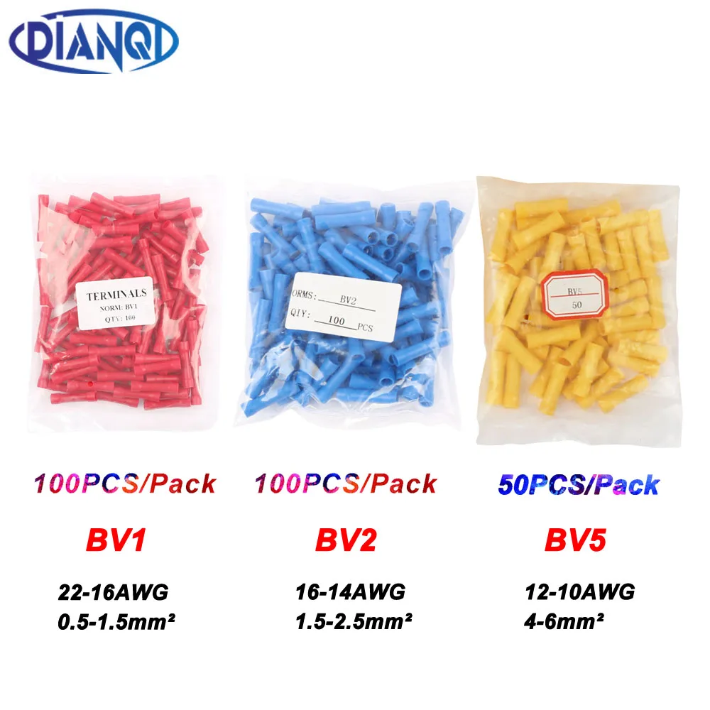 

BV1 BV2 BV5 Full Insulating Wire Connector wire connector Butt Connectors Crimp Electrical Wire Splice Terminal 100PCS/Pack BV