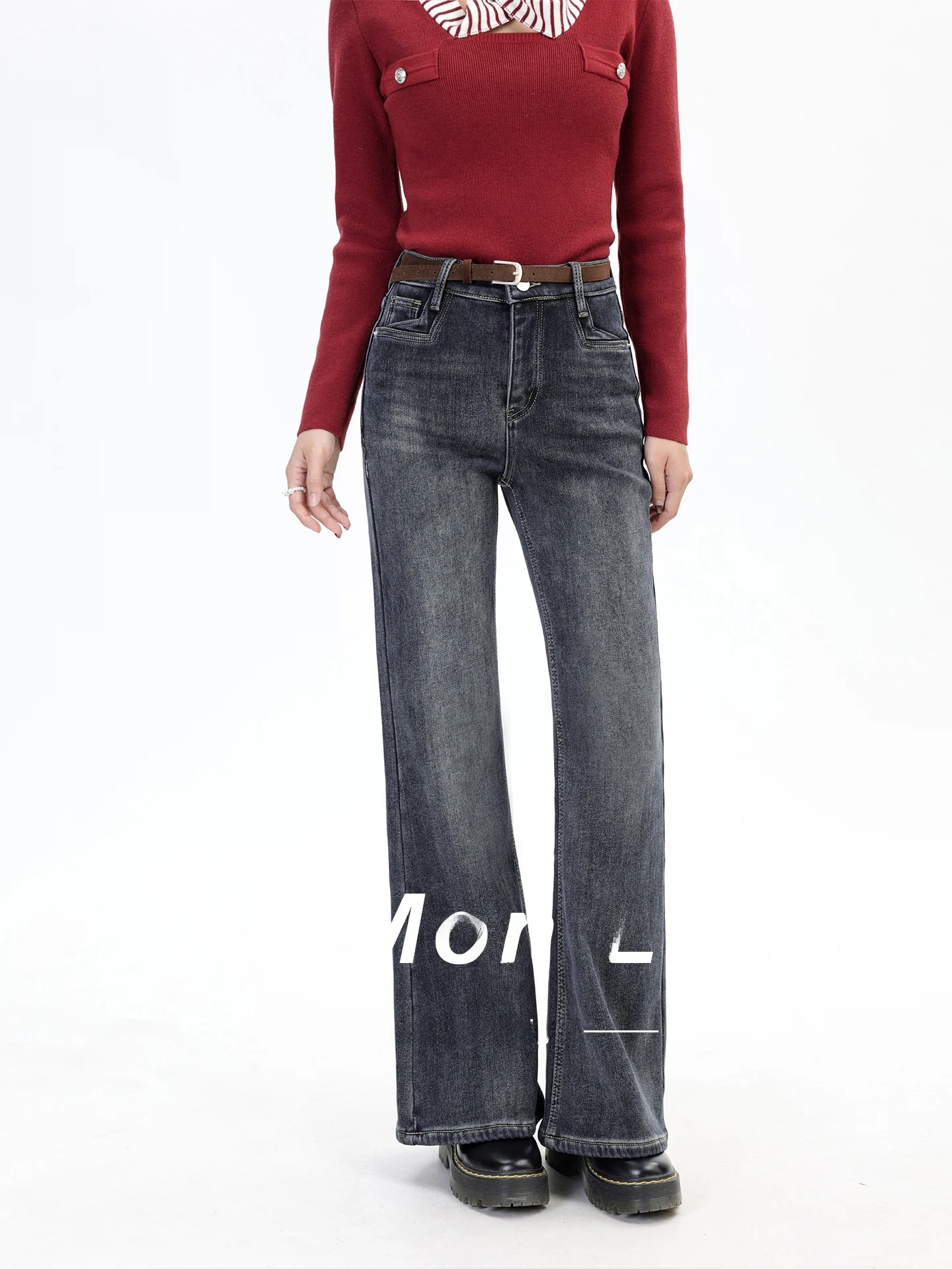 

Retro Spicy Girl Slim Fit Soft Denim Jeans Winter New Sle Fce Lined Warm High Waist Micro Flared Long Pants