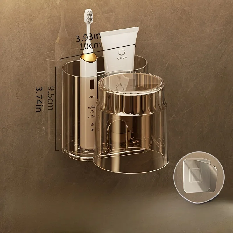 2 Stück/Set: Zahnbürstenhalter mit Mundspülbecher, wandmontierter Zahnbürsten-Aufbewahrungsständer, Aufbewahrungsregal für das Badezimmer, Badezimmerzubehör. – Detail 1