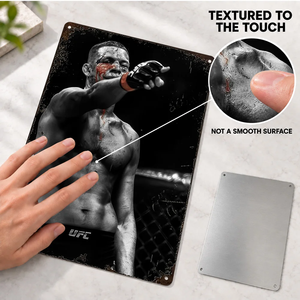Nate Diaz Pointing Pose Printed Poster Personalized Aluminum Metal Sign Finger Monochrome Graphic Wall Art For Training Room