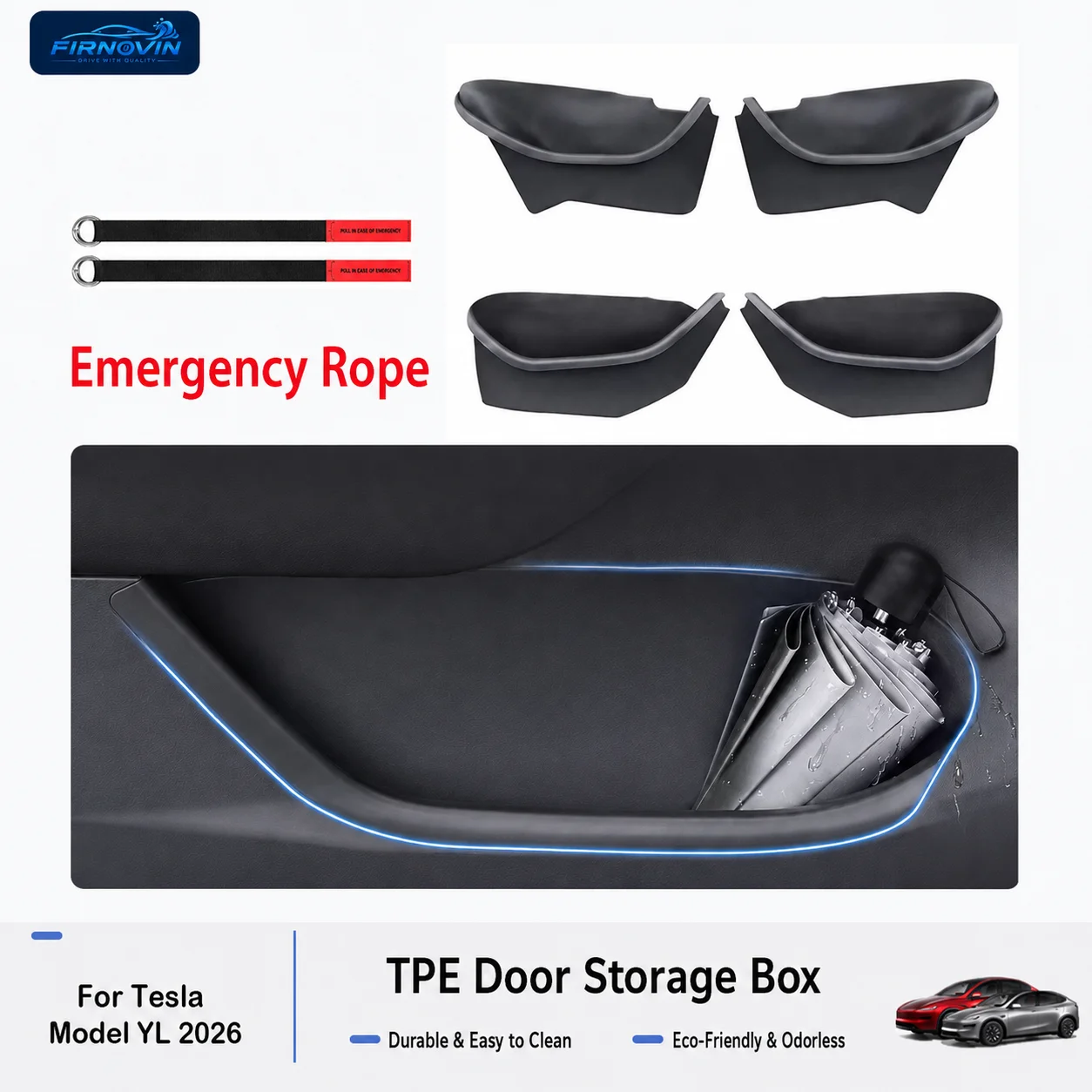 TPE Door Side Storage Box For Tesla Model YL Launch 2026 Front Rear Organizer Tray Full Cover Waterproof  Interior Accessories
