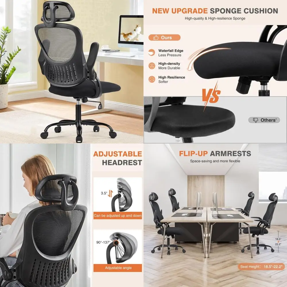 

Ergonomic High-Back Mesh Office Desk Chair with Rolling Wheels and Adjustable Headrest for Comfortable Work