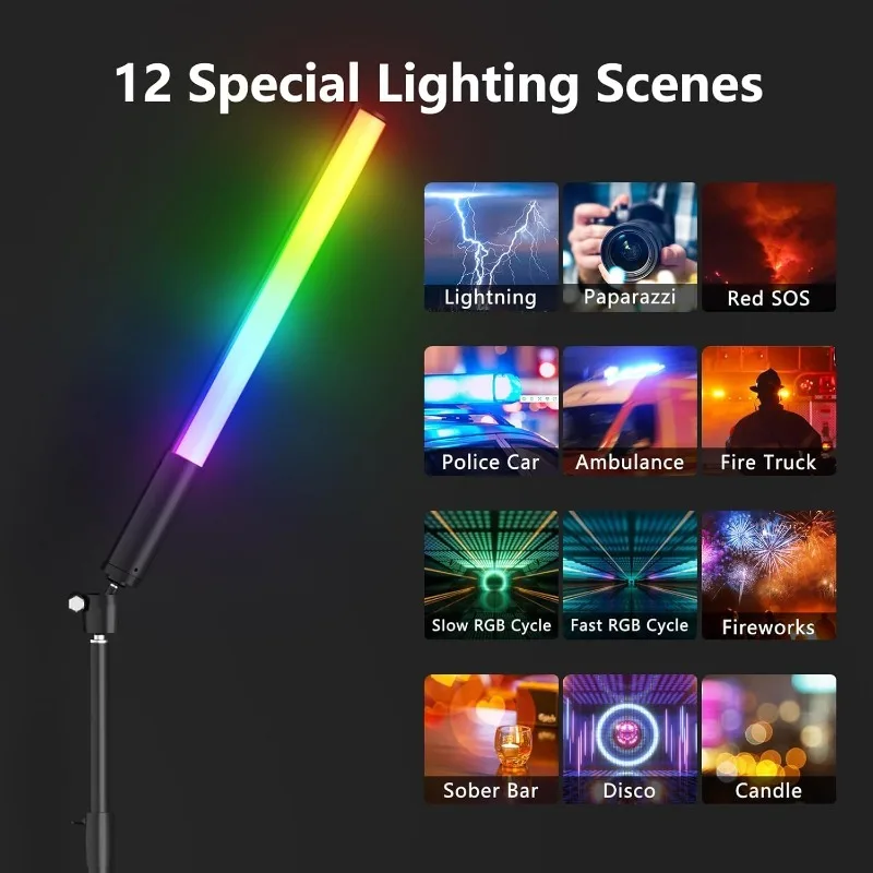 RGB LED Light Wand with Remote Control, Handheld 360°RGB Video Light Wand Stick for Photography, 2500mAh Built-in Rechargable Cu