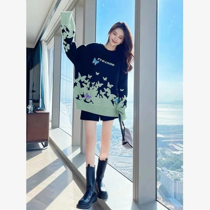 Dalong pull tricoté femme automne hiver Long Sve rond Ne régulier mince sans boules non pelucheux pull mi-long