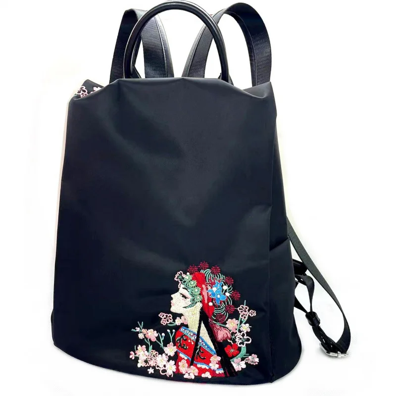 Biyang Style Embroidery Backpack Women's Bag Embroidered Black Casual All-Match Waterproof Fabric Jushi Shoulde