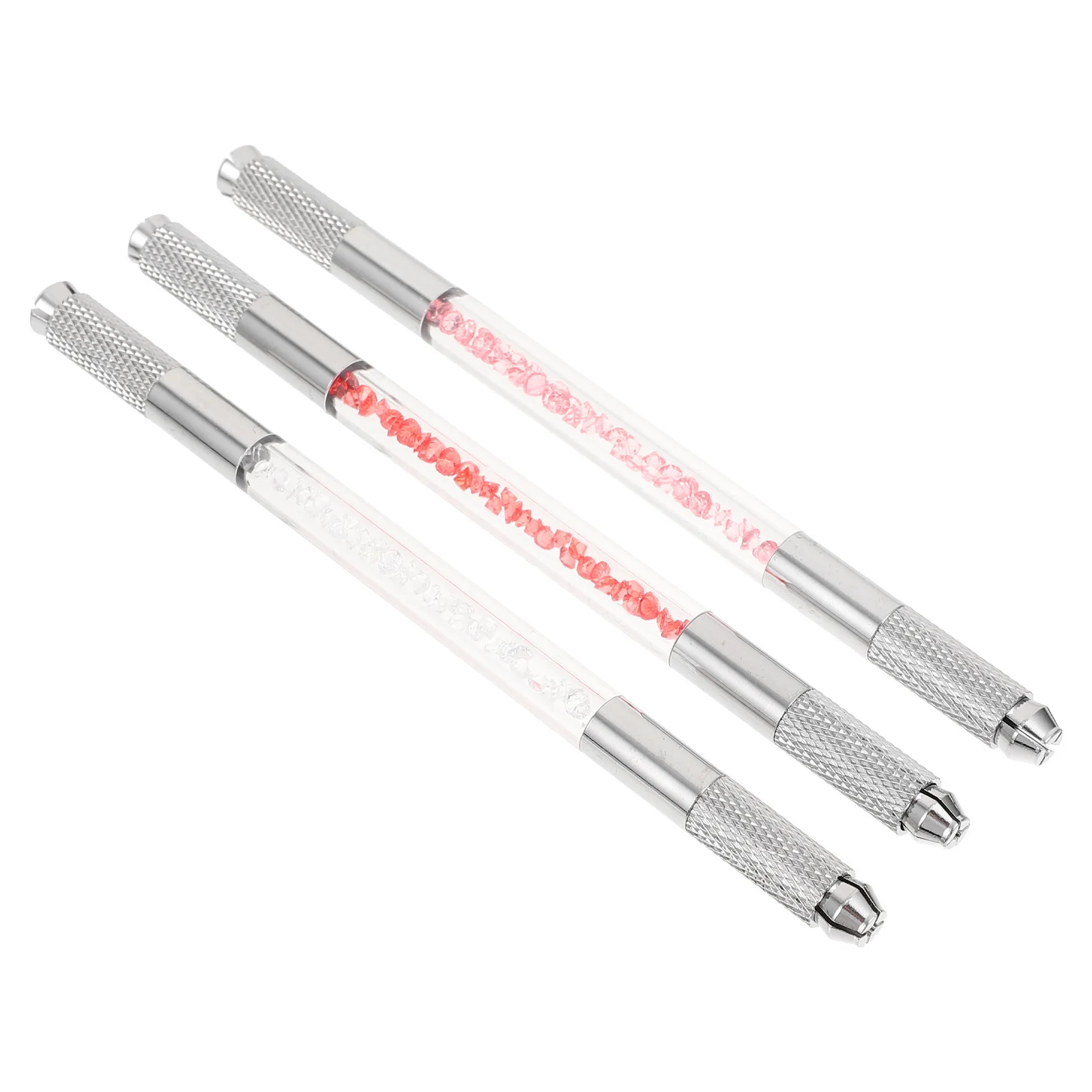 

3Pcs Double Head Crystal Pens Eyebrow Embroidery Manual Tool Aluminum Alloy Handle Long-Lasting Makeup Pen for Lady Beauty