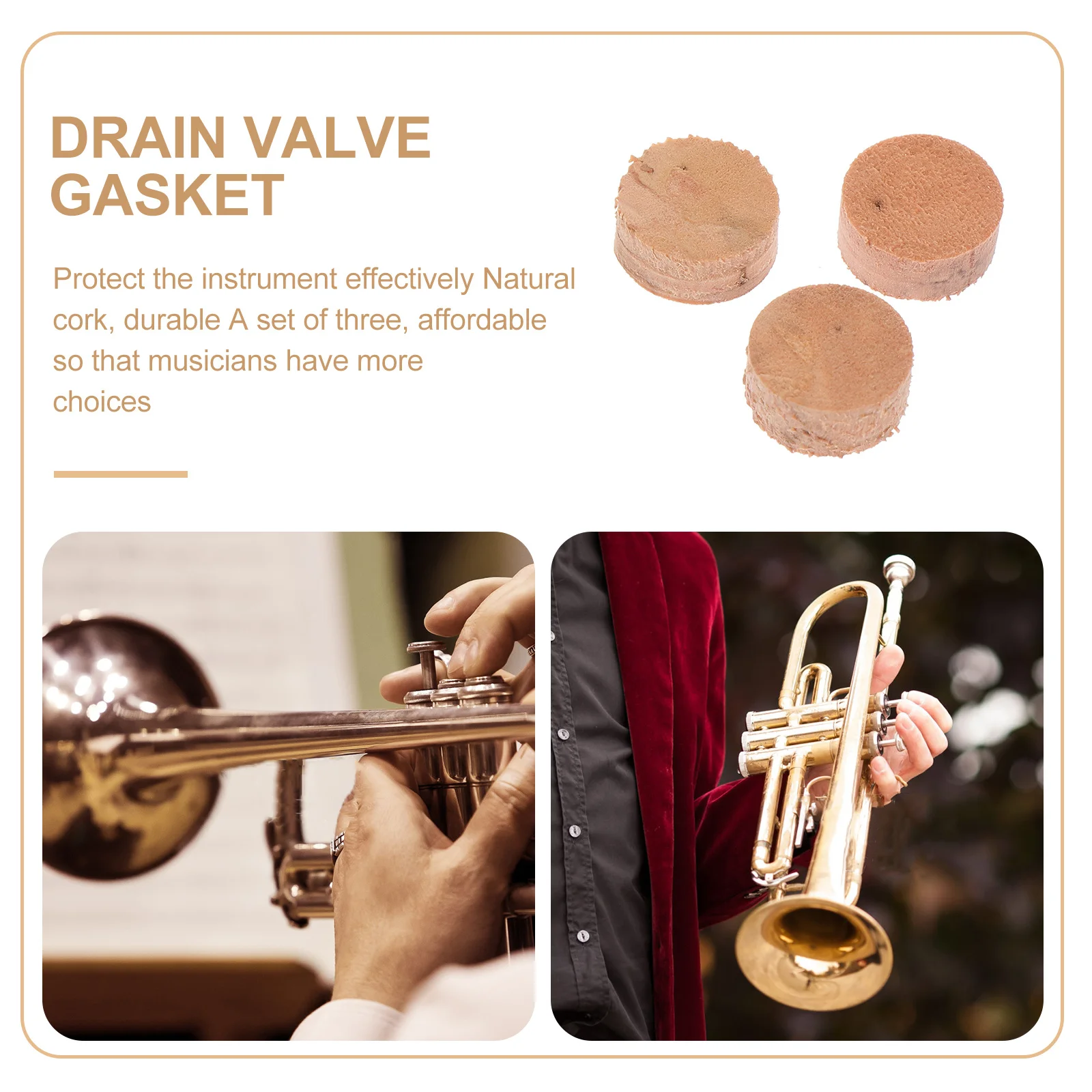 

3Pcs for Trombone Water Key Drain Valve Stoppers Musical Trombone Cork Cushions Instrument Accessories