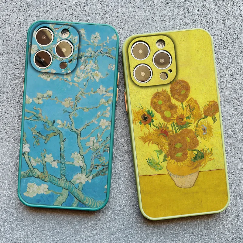 Retro Van Gogh Oil Paint Phone Case For iPhone 16 15 11 13 12 14 Pro MAX 14 Plus 7 8 Plus XR XS X Vintage Shockproof Cover Funda