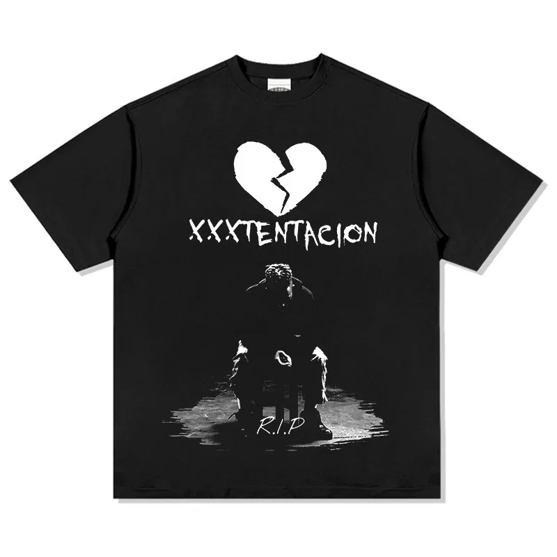 

XXXTentacion RIP Футболка с рисунком разбитого сердца для мужчин и женщин, негабаритная темная эстетичная хлопковая футболка, уличная одежда в стиле эмо, грустный рэп, мерч