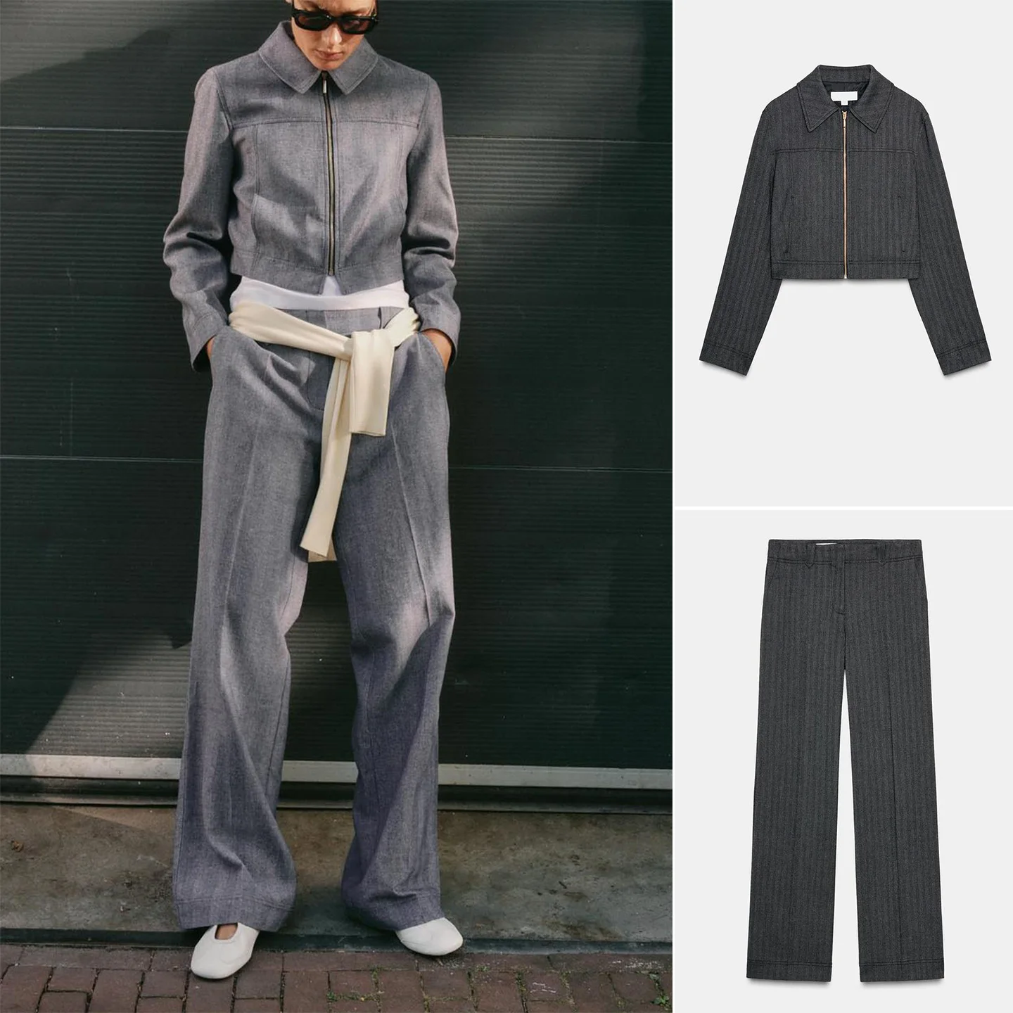

High Waist Tuxedo Jaet with Zipper Decoration And Turn-down Collar Matching Long Pants Faionable ort Sle Women's Suit