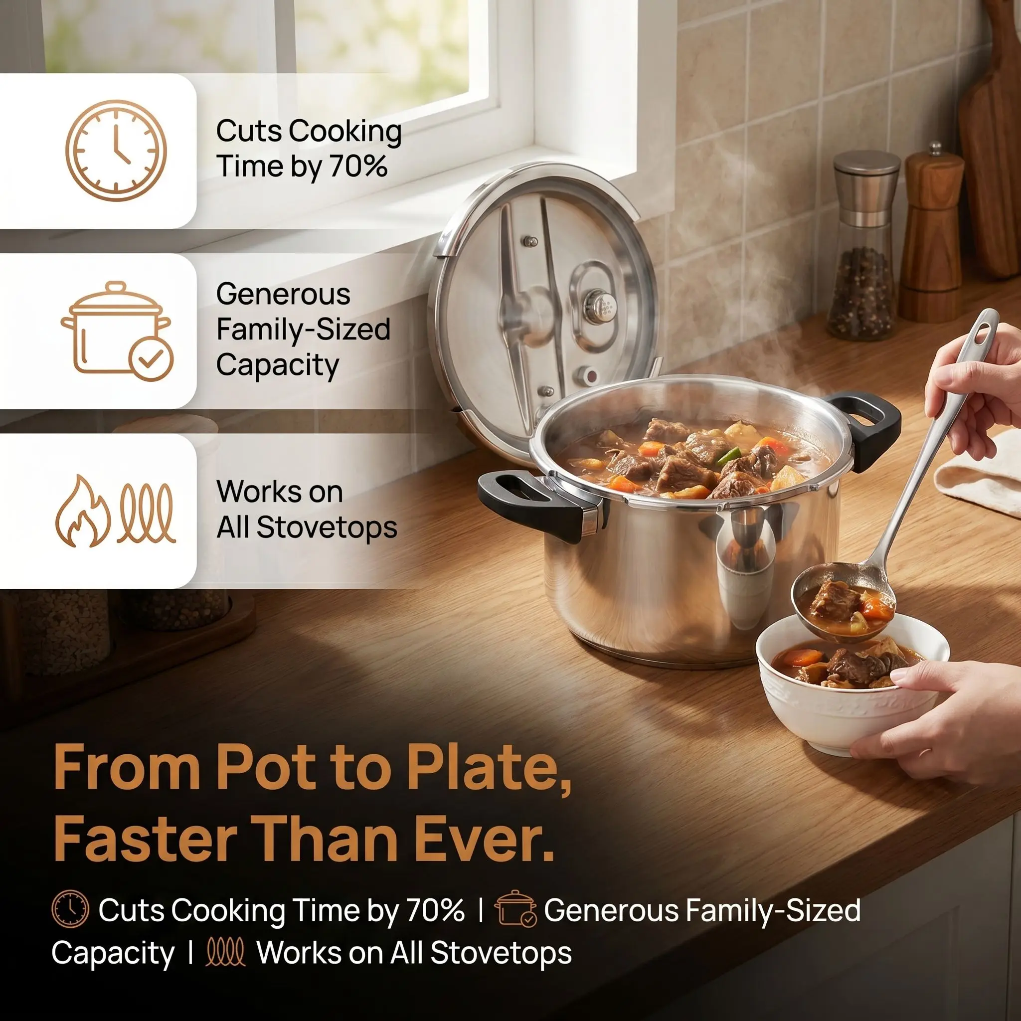 

80kPa High Pressure Cooker 304 Stainless Steel 4L-11L Rotary Knob Lock Fast Cooking Pot for Meat Soup Beans and Family Kitchen