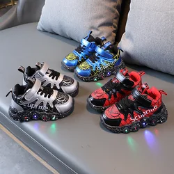 Disney Children's LED Light Shoes Fashion Aoger Spiderman Boys Sneakers Girls Casual Shoes Breathable Kids Non-slip Sport Shoes