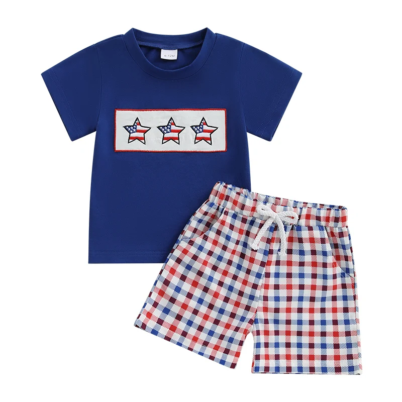 

Одежда для малышей на 4 июля, футболка с короткими рукавами со звездами/бантом/корой и вышивкой + шорты, комплект одежды для малышей